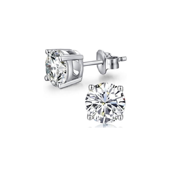 Paris Jewelry 18k White Gold Created White Sapphire 3 Carat Round Stud Earrings Plated Women
