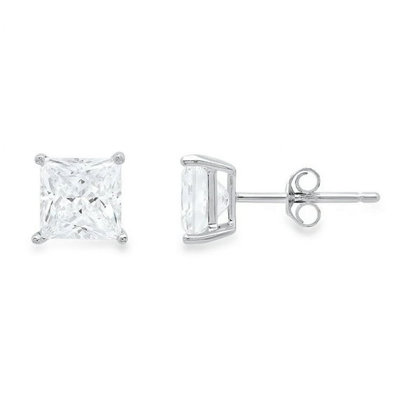 Paris Jewelry 18k White Gold Created White Sapphire 3Ct Princess Cut Stud Earrings Plated