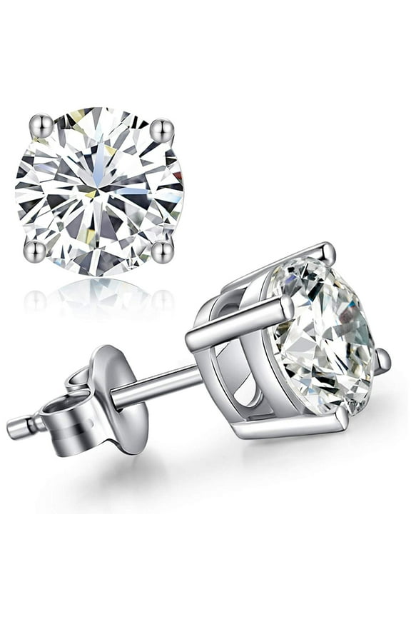 18k White Gold Created White Sapphire 4 Carat Round Stud Earrings Plated Women