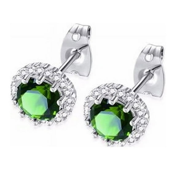 18k White Gold Halo Round Plated 4 Ct Emerald Stud Earrings by Paris Jewelry
