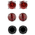 thumbnail image 1 of Paris Jewelry 18k White Gold Plated 1/2Ct Created Ruby, Garnet & Black Sapphire 3 Pair Round Stud Earrings, 1 of 6