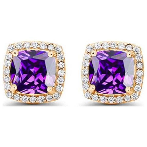 Paris Jewelry 18k Yellow Gold 1/2Ct Created Halo Princess Cut Tanzanite Stud Earrings Plated
