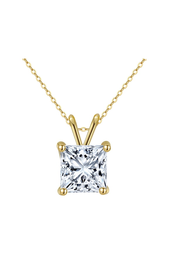18k Yellow Gold 1 Ct Princess Cut Plated Moissanite Solitaire 18 inch Pendant Necklace by Paris Jewelry