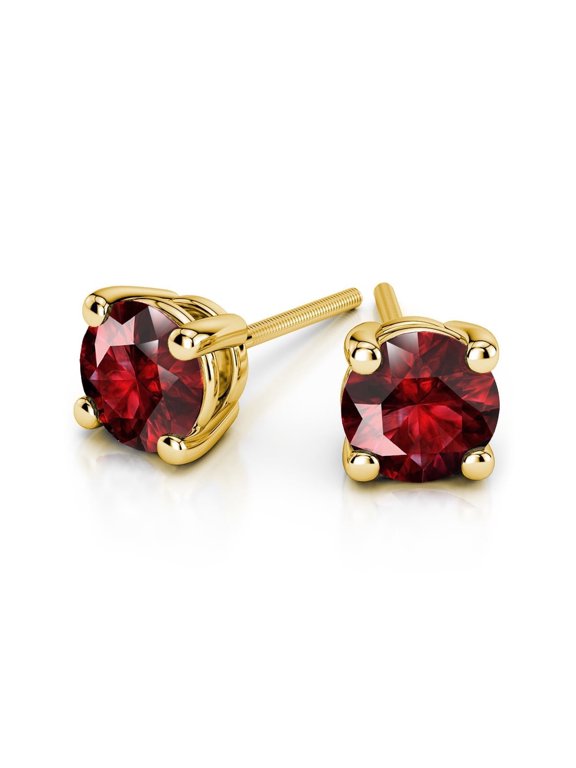 18k Yellow Gold 1 Ct Round Created Ruby Stud Earrings Women plated