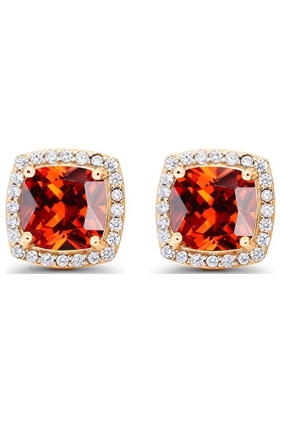 18k Yellow Gold 1 Ct Created Ruby Princess Cut Stud Earrings Jewelry Gift for Women Plated by Paris Jewelry