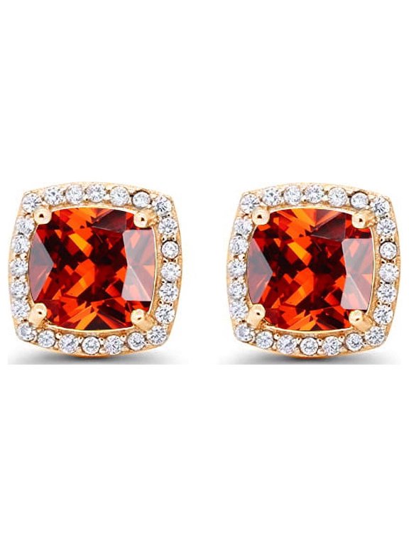 18k Yellow Gold 1 Ct Created Ruby Princess Cut Stud Earrings Jewelry Gift for Women Plated by Paris Jewelry