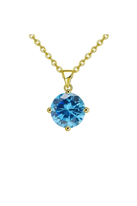 18k Yellow Gold 2 Carat Created Blue Topaz Round Stud Necklace 18 inch Plated Women