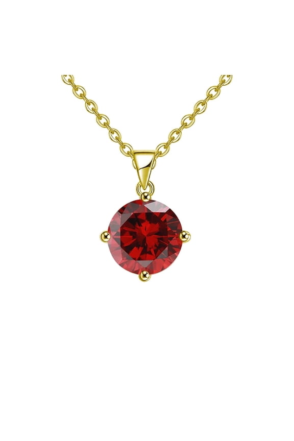 18k Yellow Gold 2 Carat Created Garnet Round Stud Necklace 18 inch for Women Plated by Paris Jewelry
