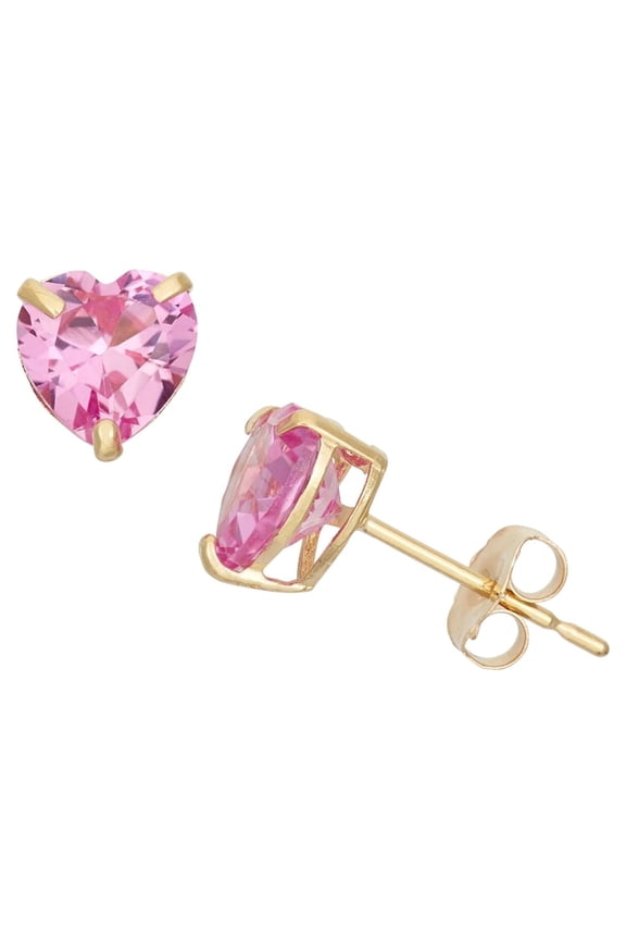 18k Yellow Gold 2 Ct Heart Created Pink Sapphire Stud Earrings Jewelry For Women plated