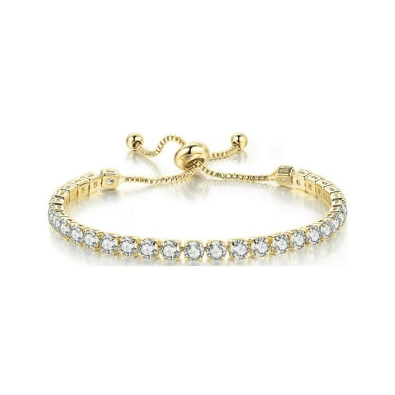 18k Yellow Gold 6 Carat Created Cubic Zirconia Round Adjustable Tennis Bracelet Women Plated by Paris Jewelry