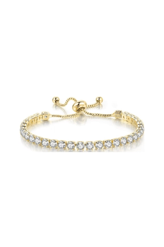 18k Yellow Gold 6 Carat Created Cubic Zirconia Round Adjustable Tennis Bracelet Women Plated by Paris Jewelry