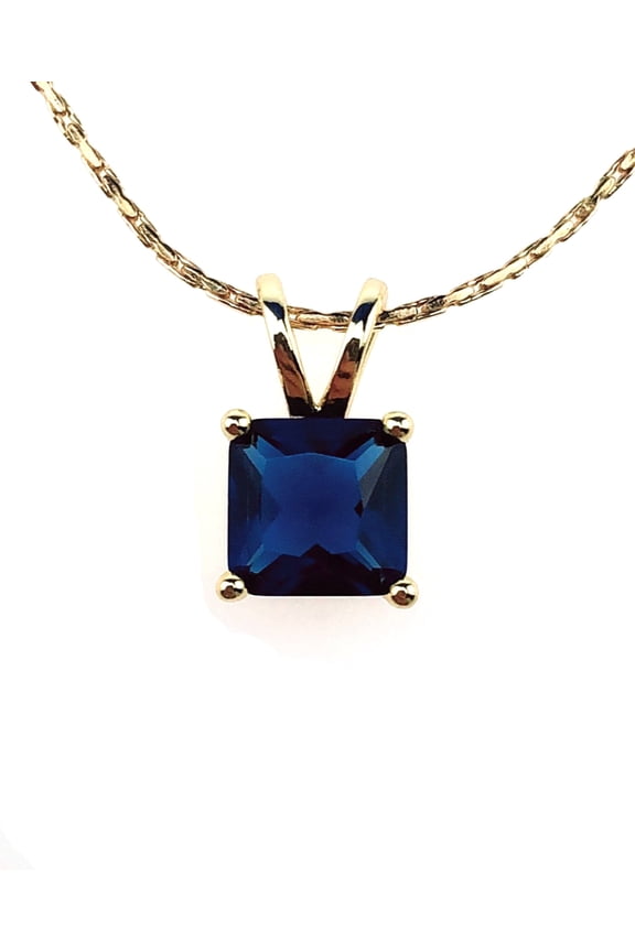 18k Yellow Gold Blue Sapphire Princess Necklace 18 inch for Women's Plated by Paris Jewelry