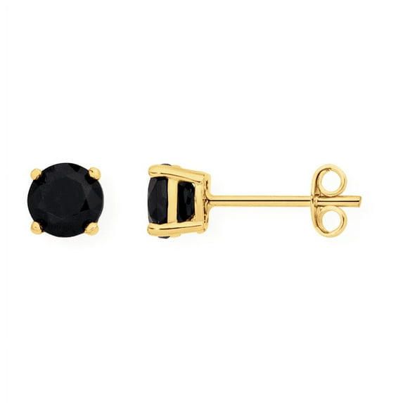 Paris Jewelry 18k Yellow Gold Created Black Sapphire 3 Ct Round Stud Earrings Plated