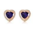 thumbnail image 1 of 18k Yellow Gold Halo Heart Blue Sapphire Stud Earrings Gift for Her Women's Plated by Paris Jewelry, 1 of 4