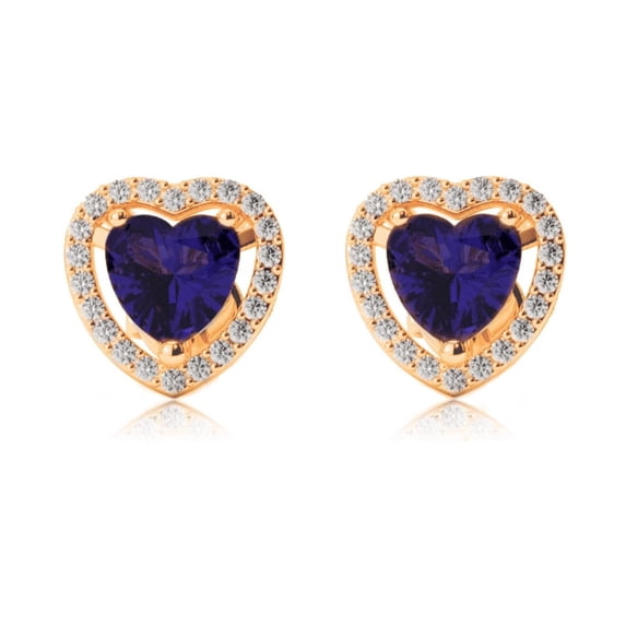 18k Yellow Gold Halo Heart Blue Sapphire Stud Earrings Gift for Her Women's Plated by Paris Jewelry