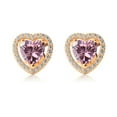 thumbnail image 1 of 18k Yellow Gold Halo Heart Pink Sapphire Stud Earrings Plated by Paris Jewelry, 1 of 4
