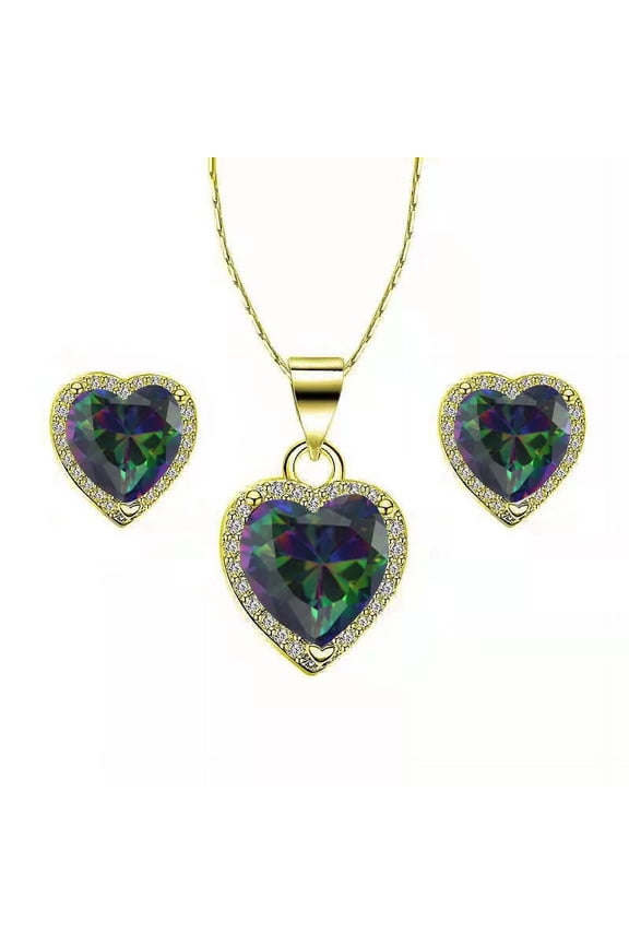 18k Yellow Gold Heart Alexandrite Full Set Necklace Jewelry Plated by Paris Jewelry