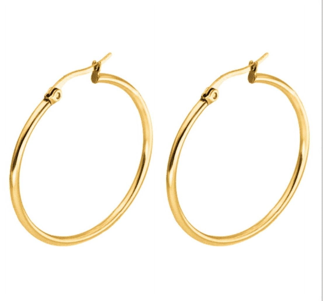 Paris Jewelry 18k Yellow Gold 35mm Hoop Earrings Jewelry Gift for Her Women's
