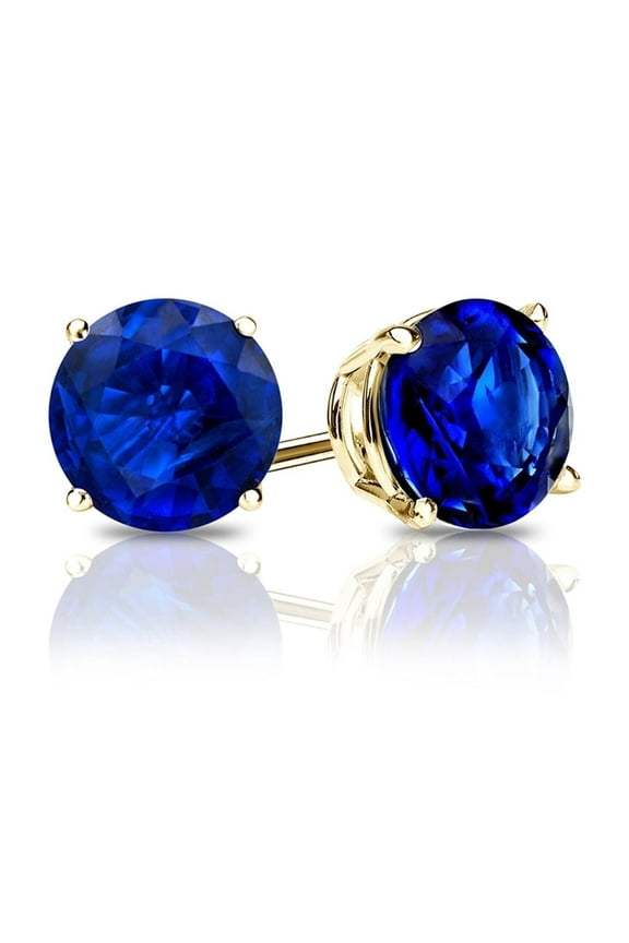 18K Yellow Gold 4 Ct Round Created Blue Sapphire Stud Earrings Gift for Women plated