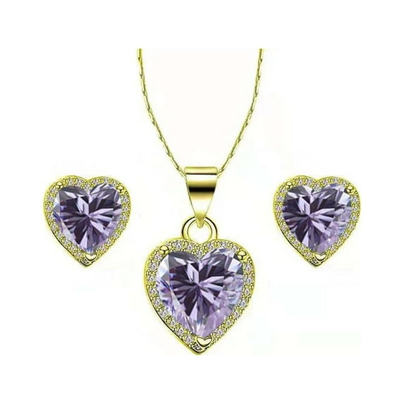 Paris Jewelry 18k Yellow Gold Plated Heart 4 Carat Created Tanzanite Full Set Necklace 18 inch Women