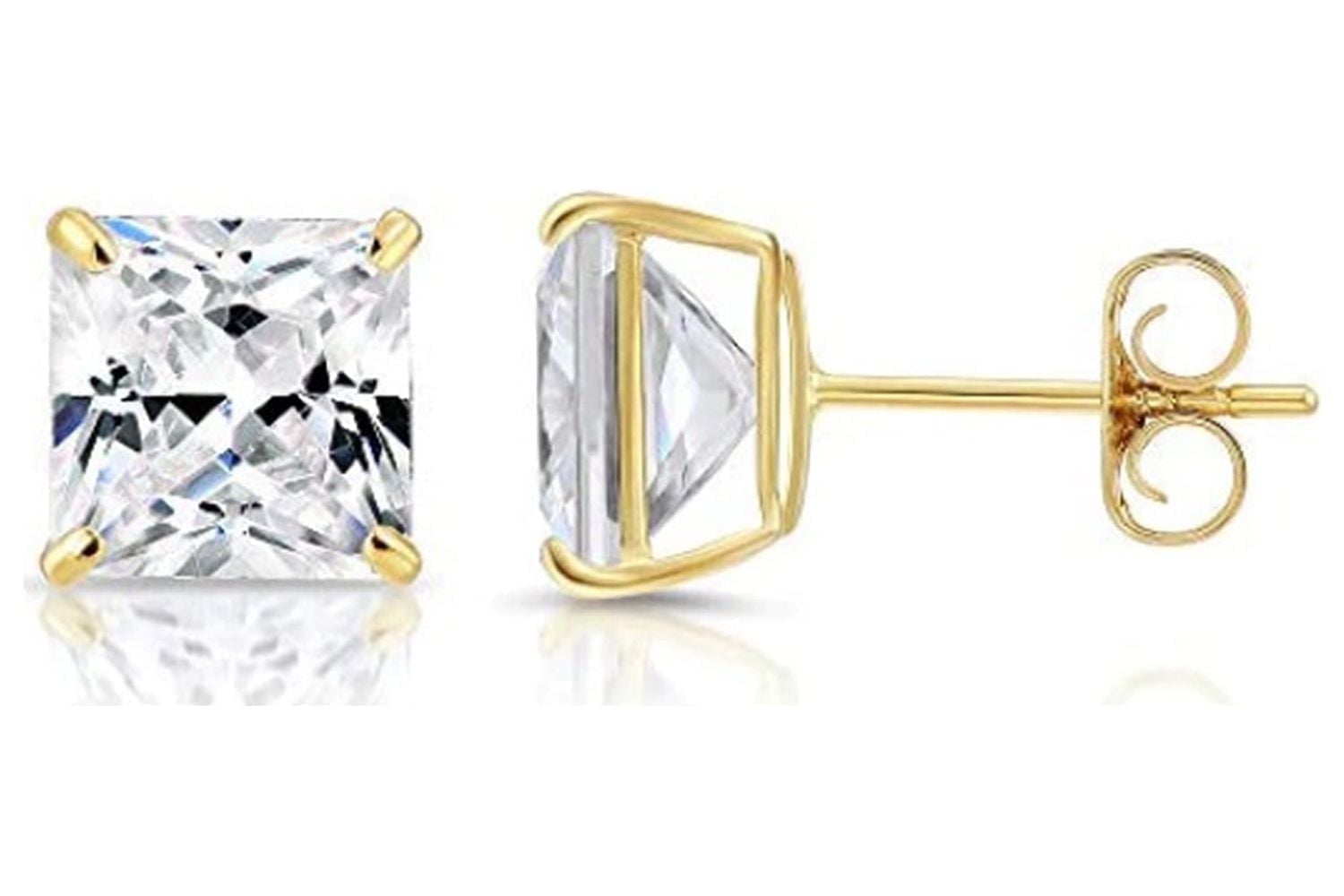 PARIS JEWELRY 18k Yellow Gold White Sapphire 1 Carat Square Stud Earrings Women Unisex Plated