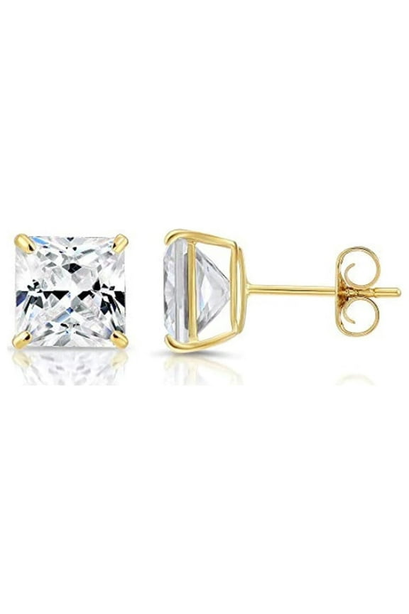 18k Yellow Gold White Sapphire 1 Carat Square Stud Earrings Women Unisex Plated