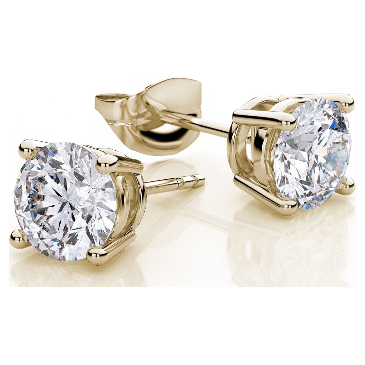PARIS JEWELRY 18k Yellow Gold Plated, White Sapphire 2 Carat Round Stud Earrings for Women and Men