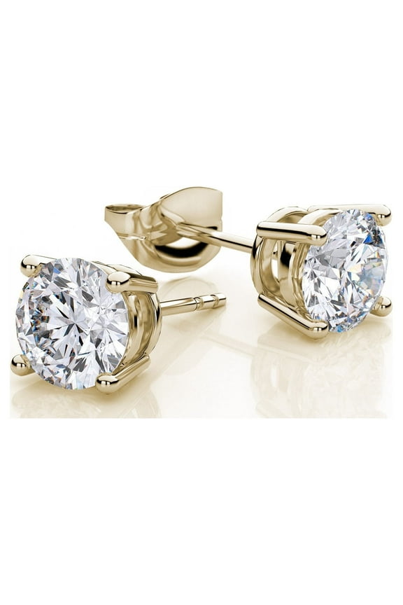 18k Yellow Gold Plated, White Sapphire 2 Carat Round Stud Earrings for Women and Men