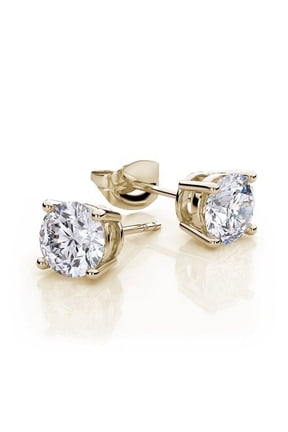 18k Yellow Gold White Sapphire 4 Carat Round Stud Earrings, Jewelry Gift Plated