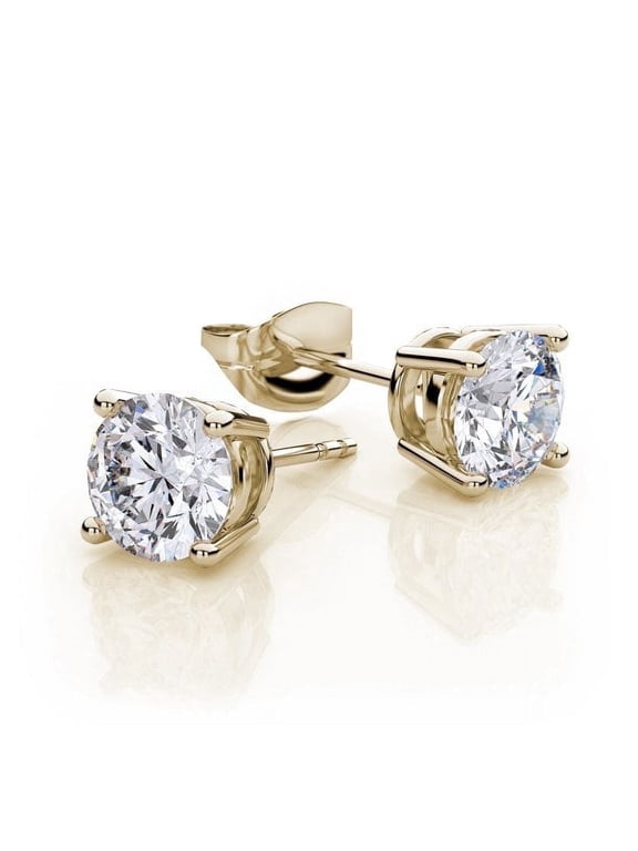 18k Yellow Gold White Sapphire 4 Carat Round Stud Earrings, Jewelry Gift Plated
