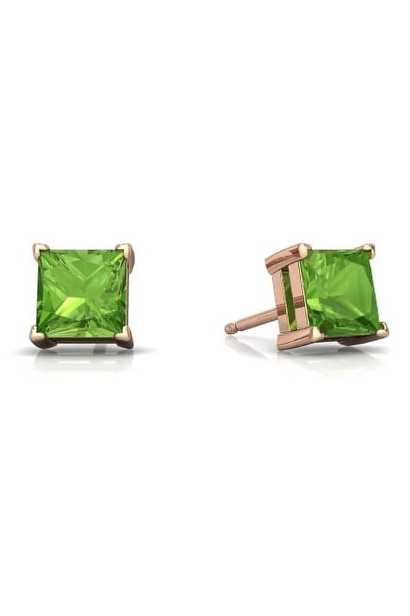 24k Rose Gold 2 Carat Princess Cut Created Peridot Stud Earrings Plated by Paris Jewelry