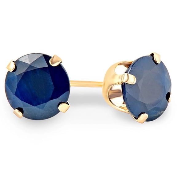 18k Yellow Gold 2 Carat Round Blue Sapphire Stud Earrings Plated by Paris Jewelry
