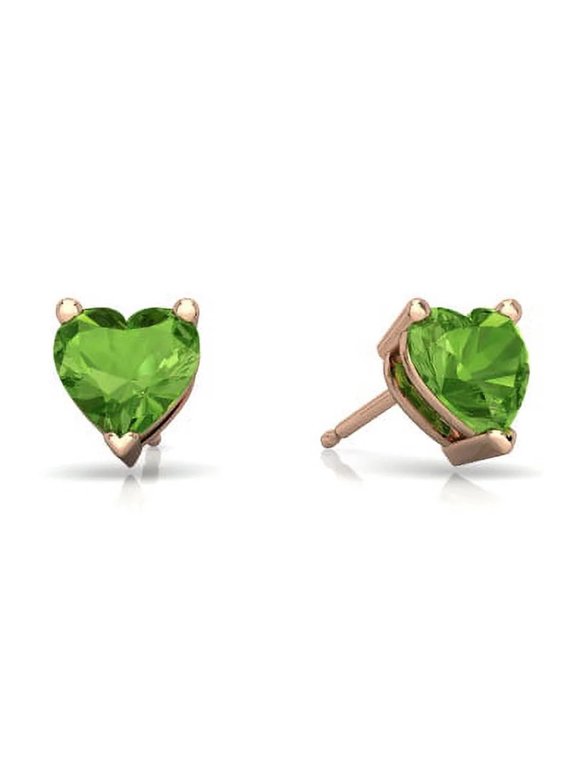 24k Rose Gold 2 Ct Peridot Heart Stud Earrings Plated by Paris Jewelry