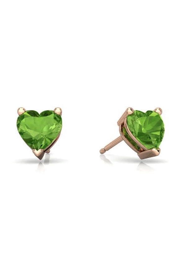24k Rose Gold 2 Ct Peridot Heart Stud Earrings Plated by Paris Jewelry