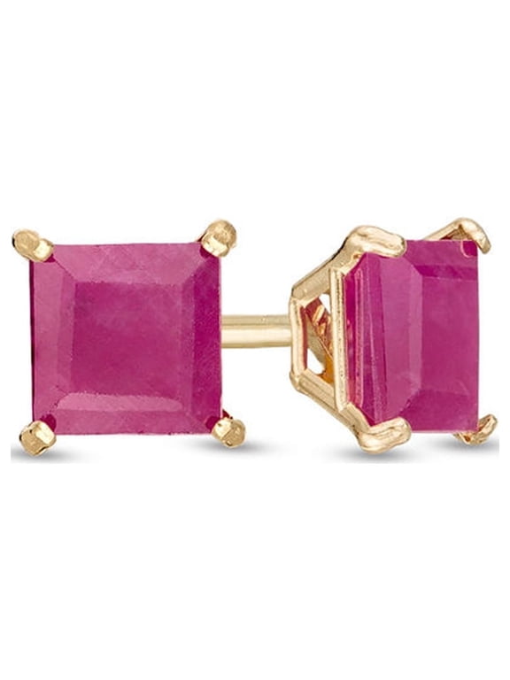 2 Ct Princess Cut Created Ruby Stud Earrings, 18k Yellow Gold Jewelry Gift for Women Plated by Paris Jewelry