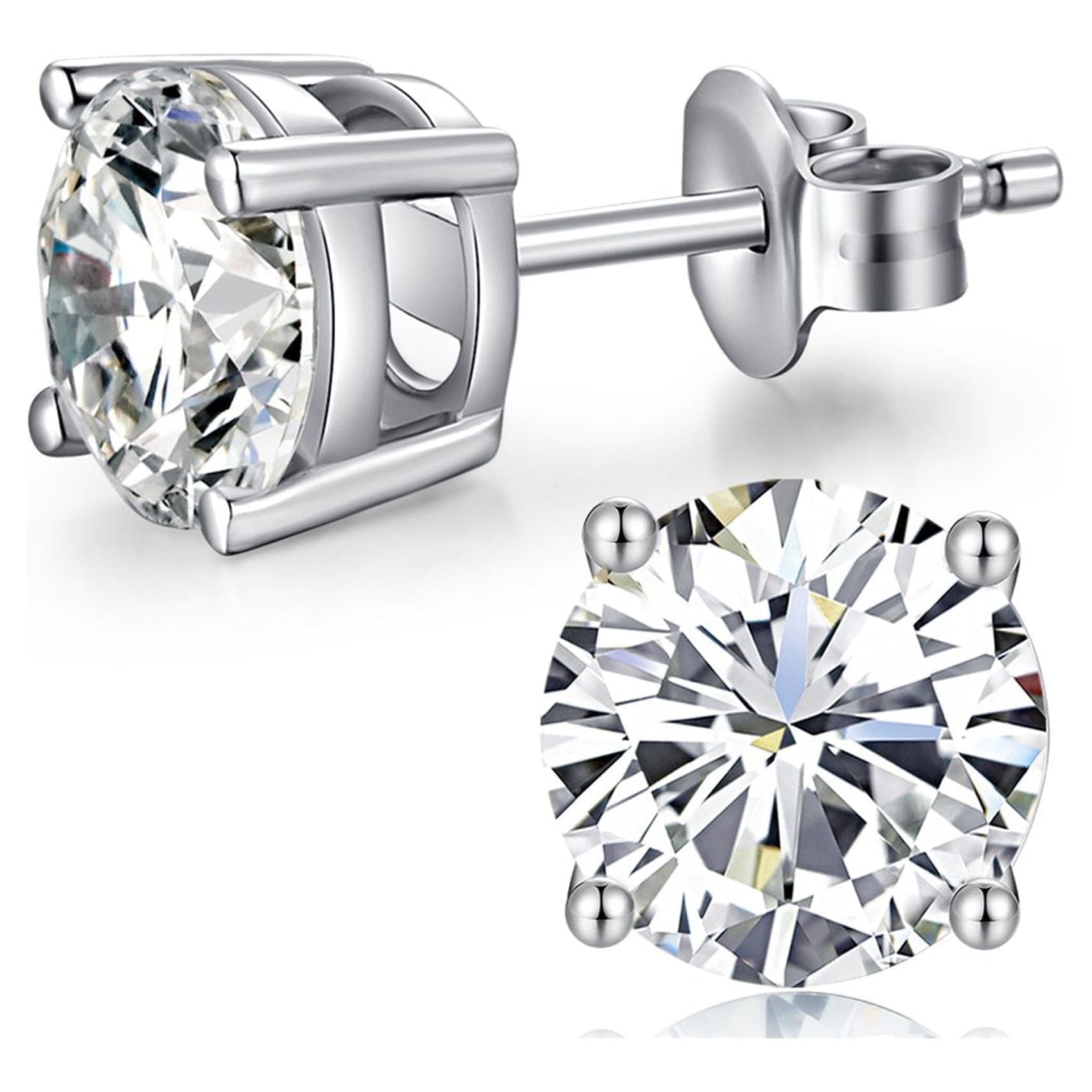 PARIS JEWELRY 14K White Gold Prong Set 2Ct White Sapphire Stud Earrings plated