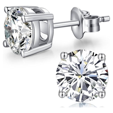 Paris Jewelry 14K White Gold Prong Set 2Ct White Sapphire Stud Earrings plated