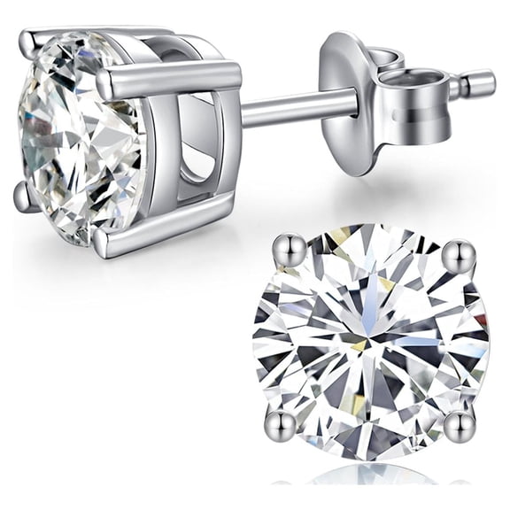 Paris Jewelry 14K White Gold Prong Set 2Ct White Sapphire Stud Earrings plated