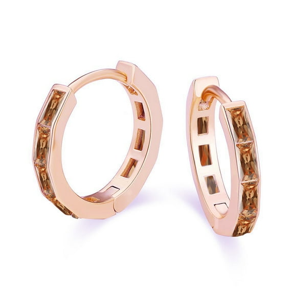 Paris Jewelry 24K Rose Gold 1Ct Emerald Cut Champagne Hoop Earrings Plated