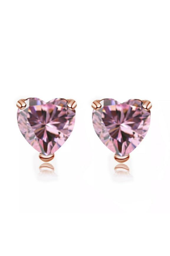 24K Rose Gold 3 Carat Heart Created Pink Sapphire Stud Earrings Plated Women