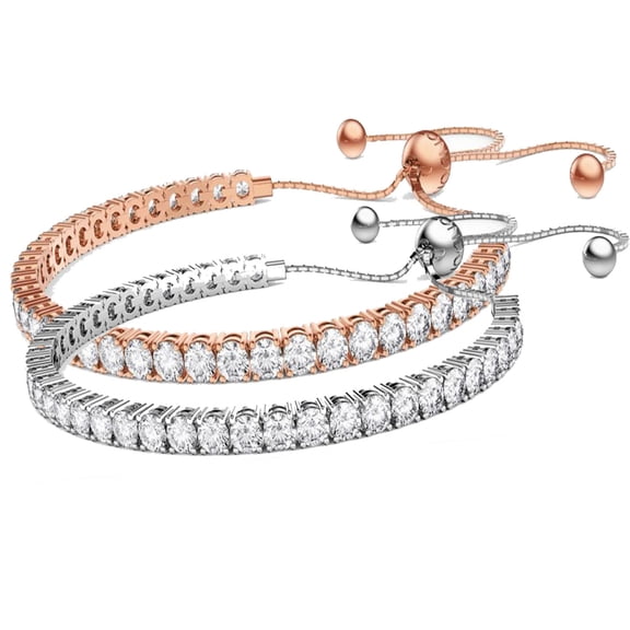 Paris Jewelry 24K Rose and White Gold 6ct Created White Sapphire Round Adjustable Tennis Bracelet Unisex Plated