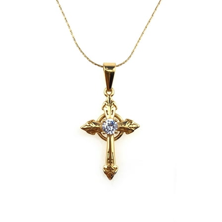 Paris Jewelry 24K Yellow Gold 1 ct Created Diamond Cross Stud Necklace Plated 18 inch plated