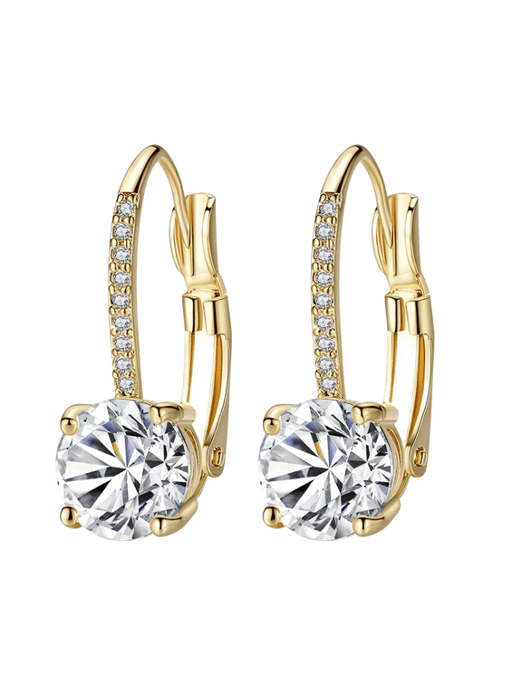 24K Yellow Gold 2 Ct Leverback Huggie Hoop with Cubic Zirconia Drop Dangle Earring for Women Plated