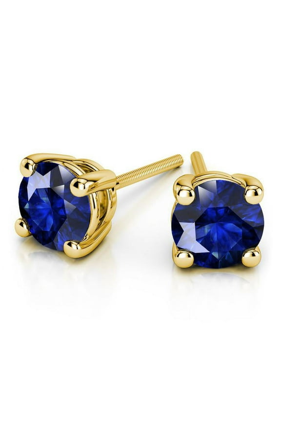 24K Yellow Gold Plated 2 Cttw Blue Sapphire Round Stud Earrings Jewelry Gift for Women