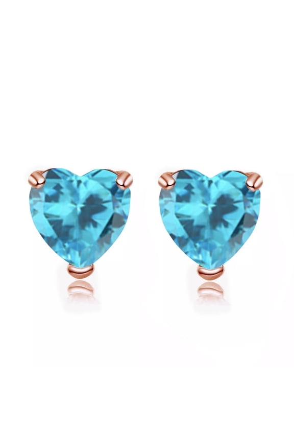 24k Rose Gold 1/2 Ct Heart Created Blue Topaz Stud Earrings Gift for Women Plated by Paris Jewelry