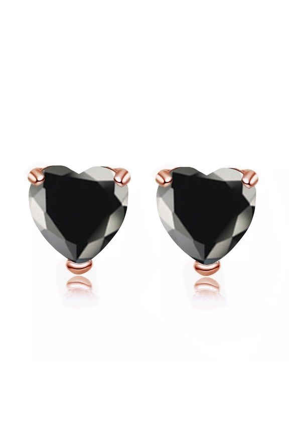 24k Rose Gold 1 Ct Heart Created Black Sapphire Stud Earrings Plated