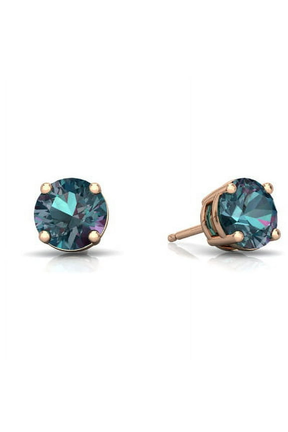 24k Rose Gold 2 Carat Alexandrite Round Stud Earrings Plated Women