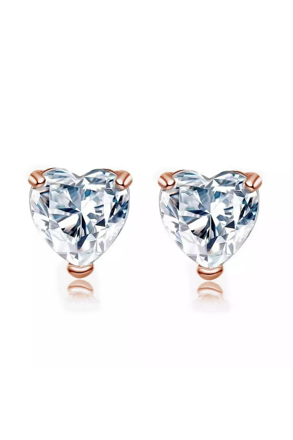 24k Rose Gold 2 Carat Heart Created White Sapphire Stud Earrings Plated Women