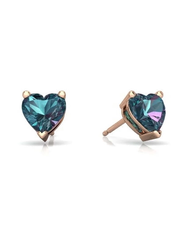 24k Rose Gold 2 Ct Alexandrite Heart Stud Earrings Jewelry Gift for Women plated