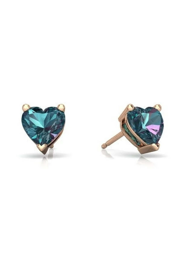24k Rose Gold 2 Ct Alexandrite Heart Stud Earrings Jewelry Gift for Women plated